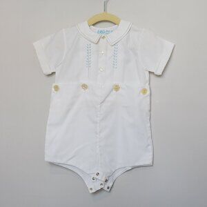 Feltman Bros White Dressy Heirloom Bobby Suit with Light Blue Embroidery Pintuck